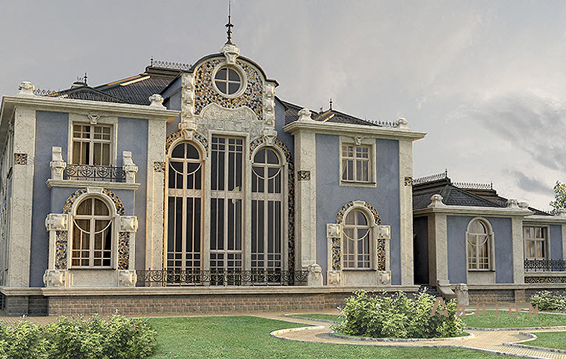 8. Проект двухэтажного дома в классическом стиле с многоскатной кровлей, SOV-11, площадью - 1119 кв c цокольным этажом, терассой, балконом